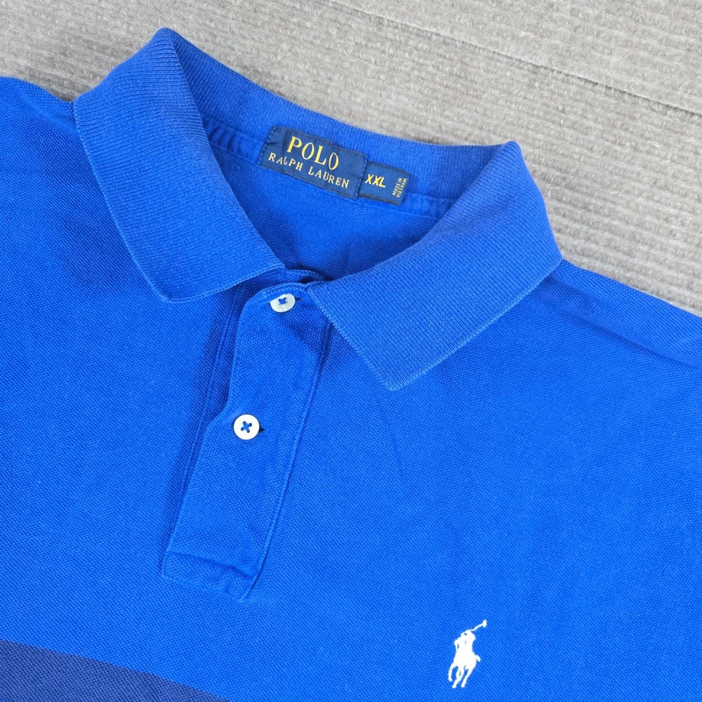 Polo Ralph Lauren Mens XXL Blue Striped Short Sleeve Mesh Polo Shirt